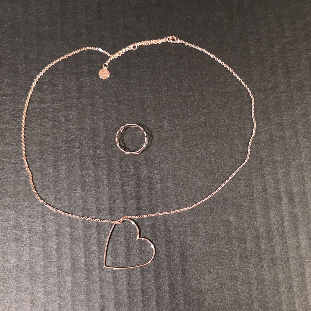 Pura Vida Rose Gold Heart Necklace & Matching Ring.